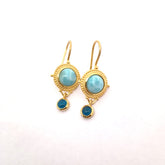 Round Larimar And Neon Silver Earrings