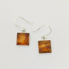 Square Honey Amber Silver Earring