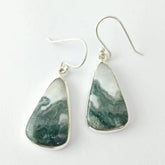 Triangle Smoky Green Moss Agate Silver Earring