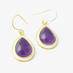 Pear Purple Amethyst Silver Earring with White Enamel