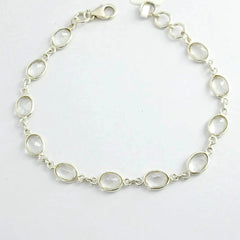 Oval White Crystal Quartz Silver Bracelet