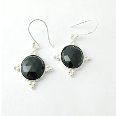Round Black Spinel Silver Earring