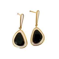 Black spinel with white enamel earrings