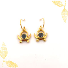 Round Black Spinel Silver Earrings