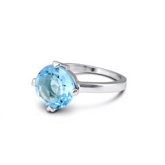 Brilliant Round Blue Topaz Ring in 925 Sterling Silver