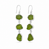 Rough Peridot Stone Silver Earrings