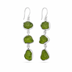 Rough Peridot Stone Silver Earrings