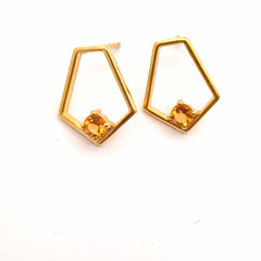 Round Citrine Silver Earrings