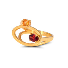 Dual Gem Citrine & Garnet Circle Ring in 925 Silver