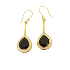 Pear black spinel with white enamel earrings