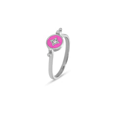 Pink Enamel With CZ Stone Silver Rings