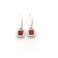 Square Garnet Stone Silver Earrings