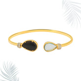 Pear Black Onyx, Blue Topaz Silver Bracelet