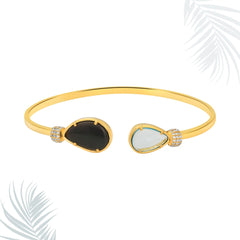 Pear Black Onyx, Blue Topaz Silver Bracelet