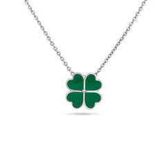 Green Clover Necklace In 925 Silver