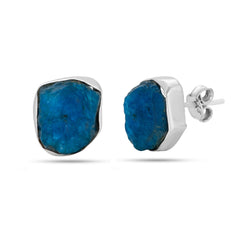 Rough Blue Apatite Stone Silver Earrings