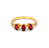 Oval Garnet and CZ Silver Ring