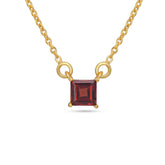 Square Garnet Stone 925 Silver Necklace