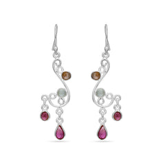 Multi Tourmaline Silver Earrings