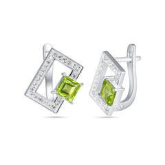 Modern Square Peridot Earrings in 925 Sterling Silver