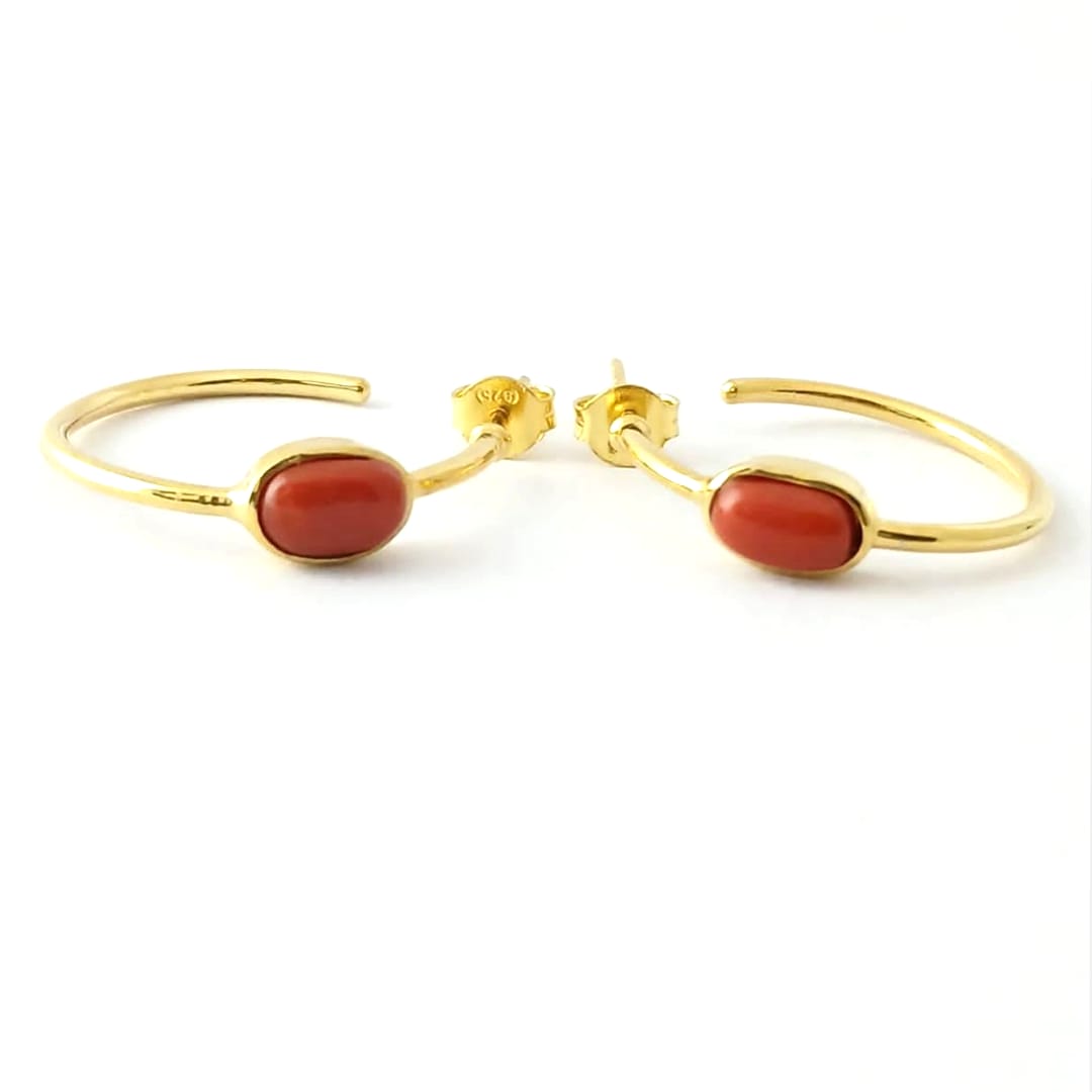 Coral Silver C Hoop Earring
