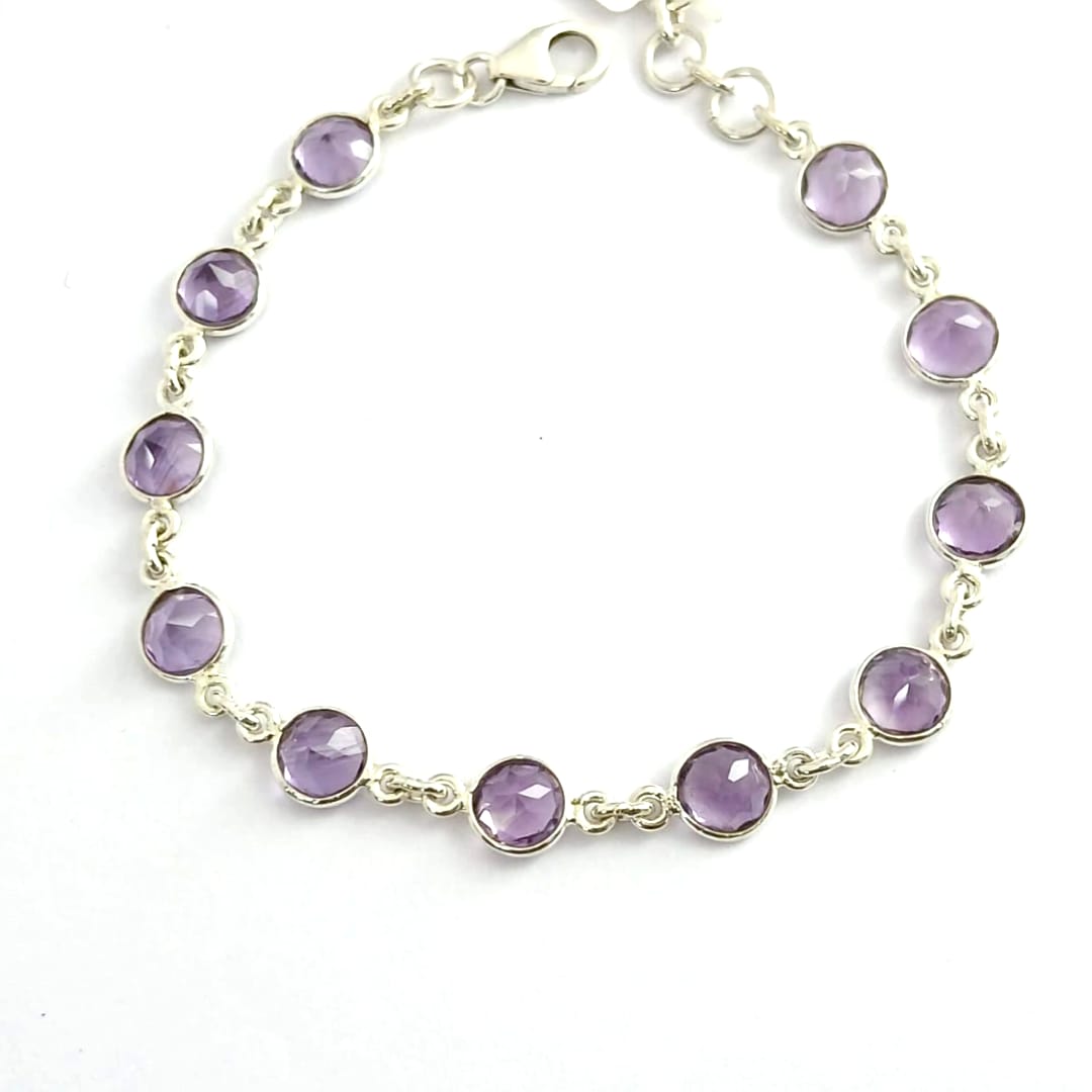 Round Lavender Amethyst Silver Bracelet