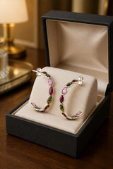 Multi Tourmaline Silver Hoop Earrings In 925 Silver