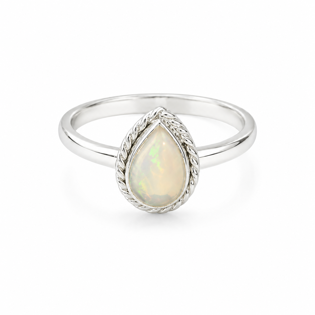 Pear Opal Silver Ring In 925 Silver