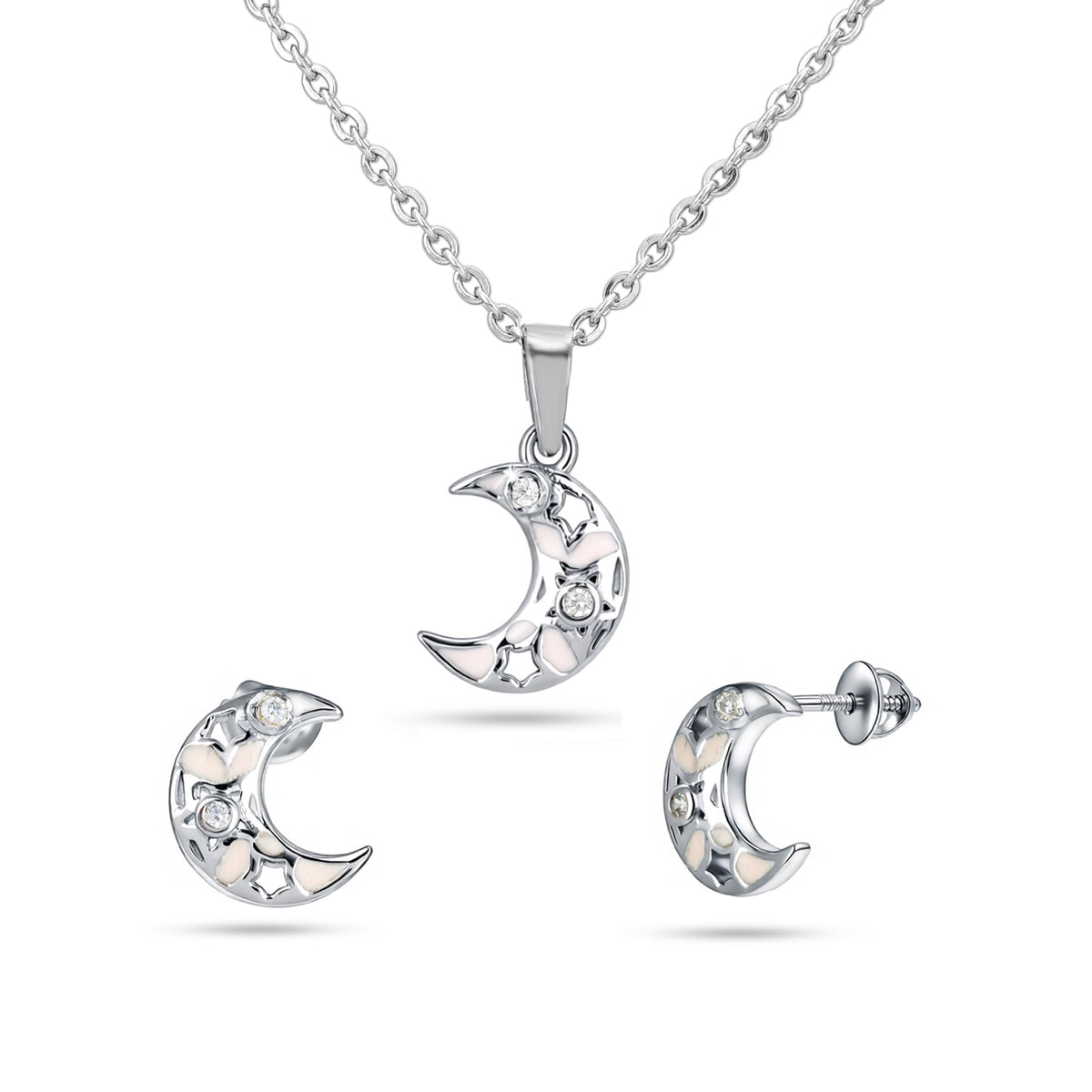 Moon Charm Kid's Necklace Set In 925 Silver