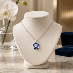 Shell Charm Blue And White Enamel Necklace