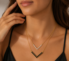 Black Spinel & CZ Layered 925 Silver Necklace