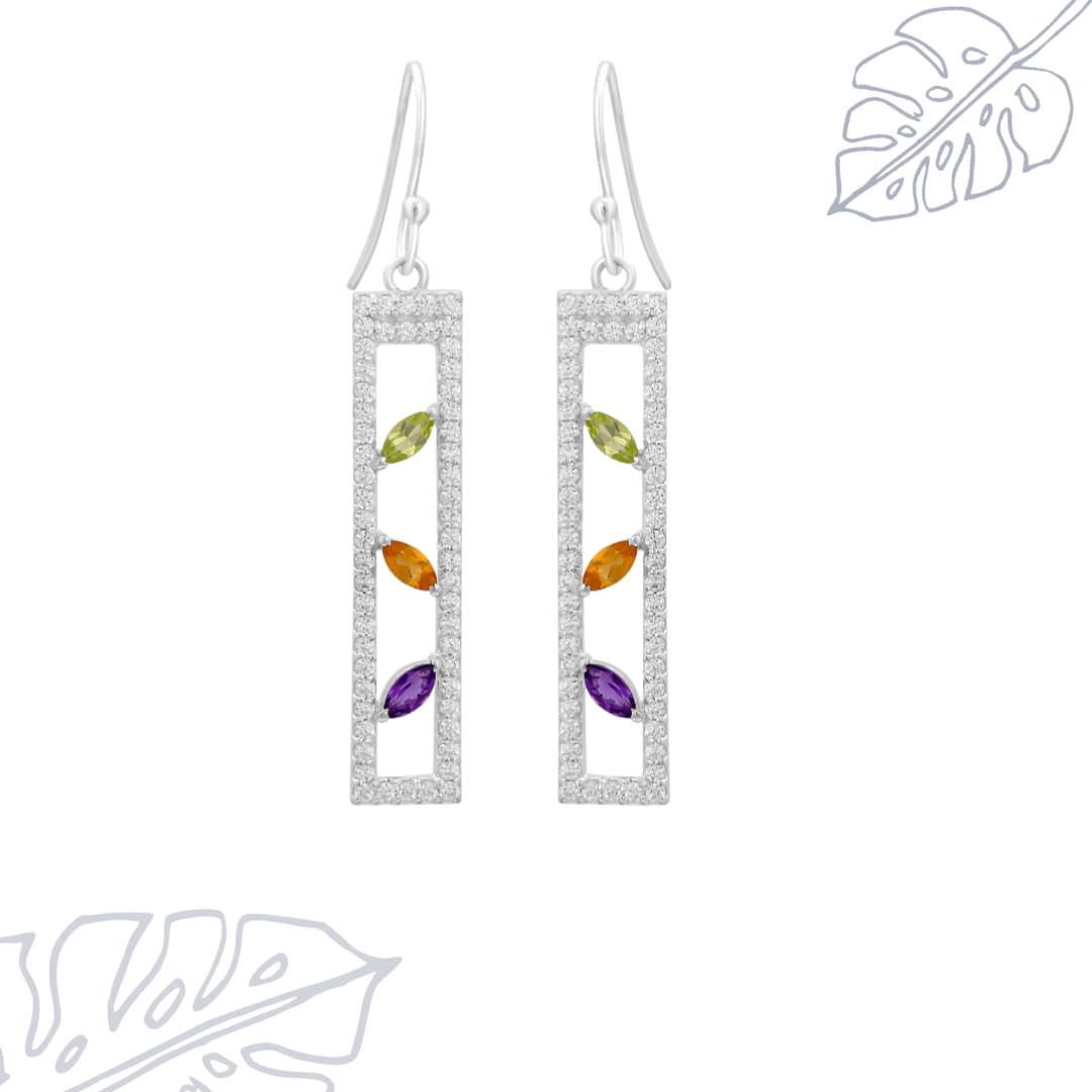 Marquiese Citrine,Amethyst, Peridot Stone Silver Earrings
