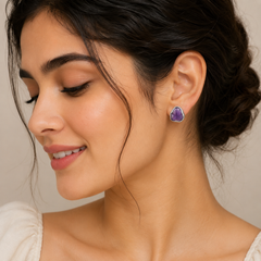 Rough Amethyst 925  Silver Studs