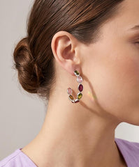Multi Tourmaline Silver Hoop Earrings In 925 Silver