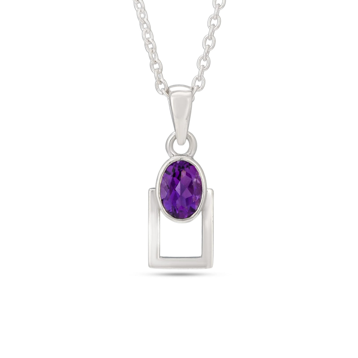 Oval Amethyst Silver Pendant Set