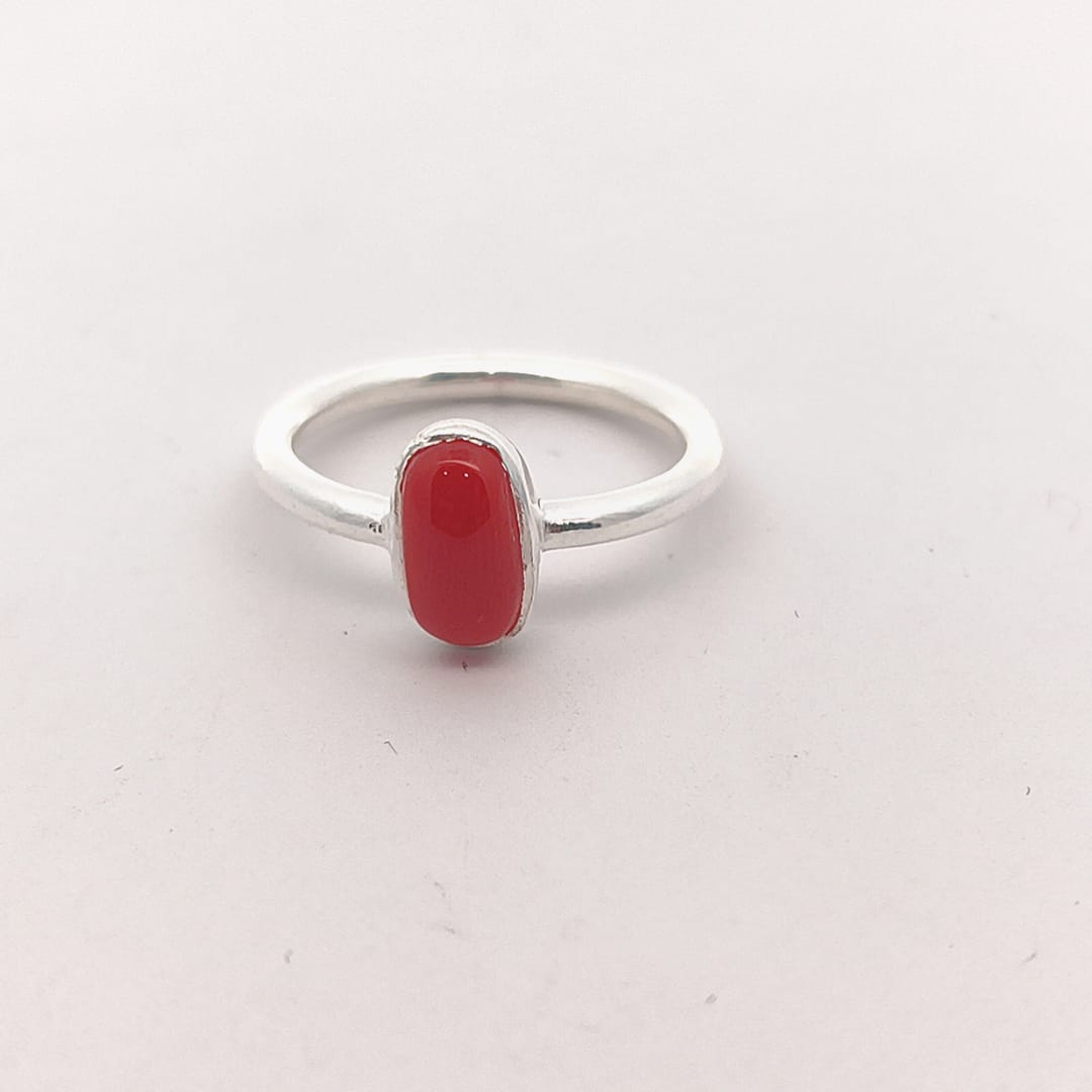 Coral Stone Silver Ring