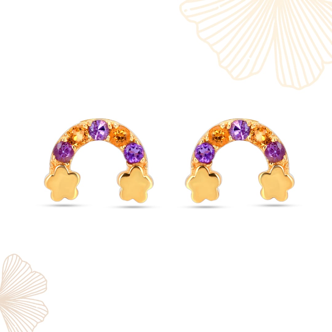 Amethyst , Citrine Silver Earrings