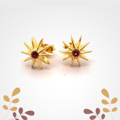 Round Garnet Silver Earrings