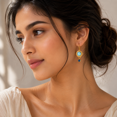 Round Larimar And Neon Silver Earrings