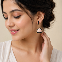 Pink opal 925 silver earrings with Black enamel