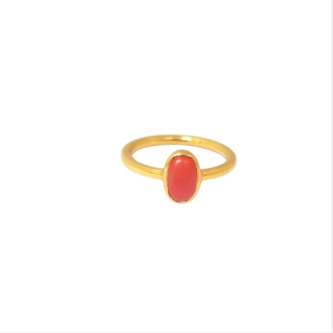 Oval coral silver ring