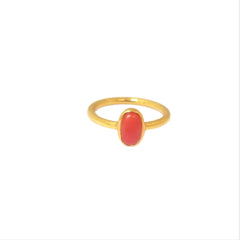 Oval coral silver ring