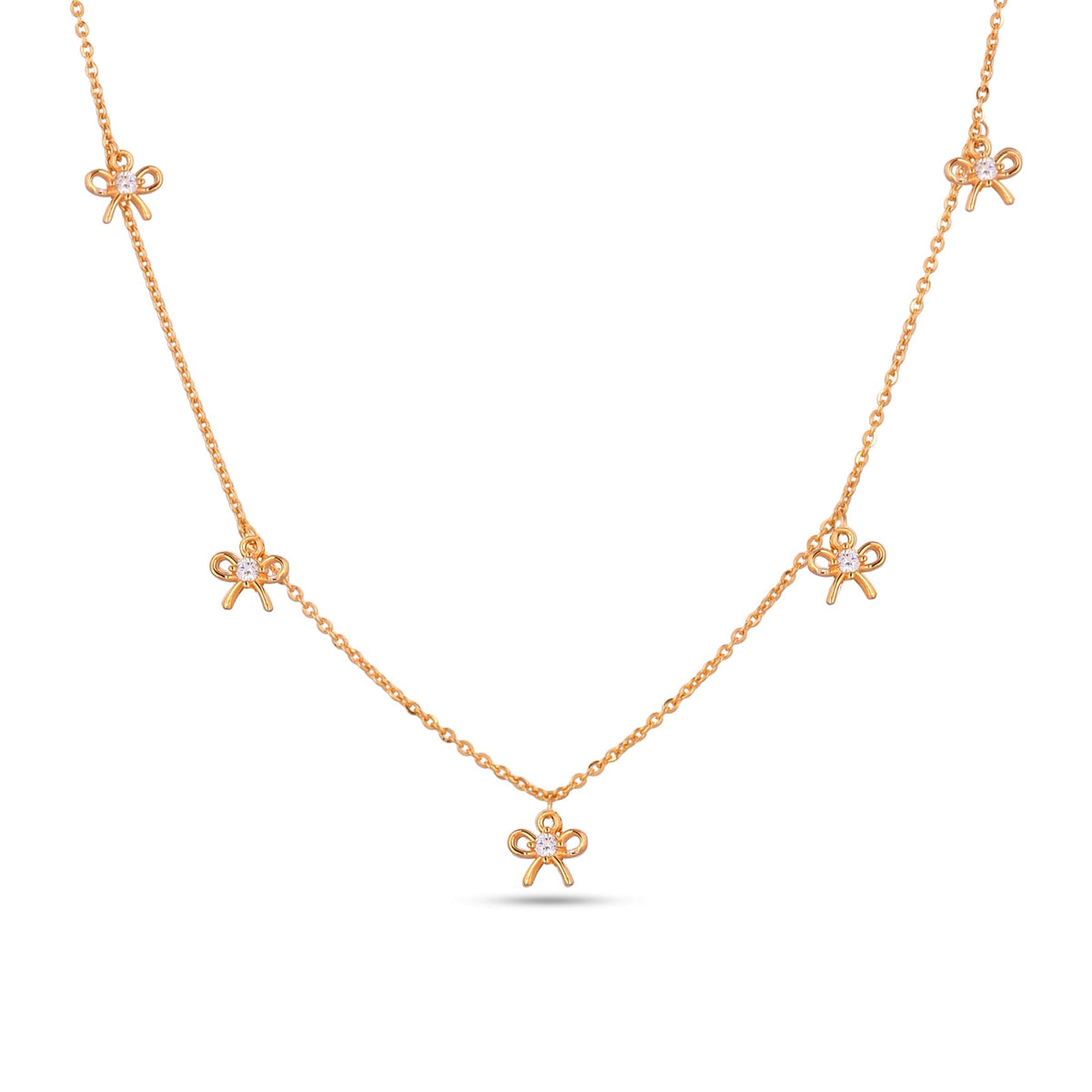 Bow Charm With CZ Necklace In 925 Silver