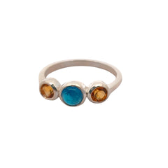 Round Neon Apatite, Citrine Silver Ring