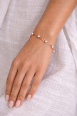 Double Line Pearl Bracelet in 925 Silver with Gold Plating