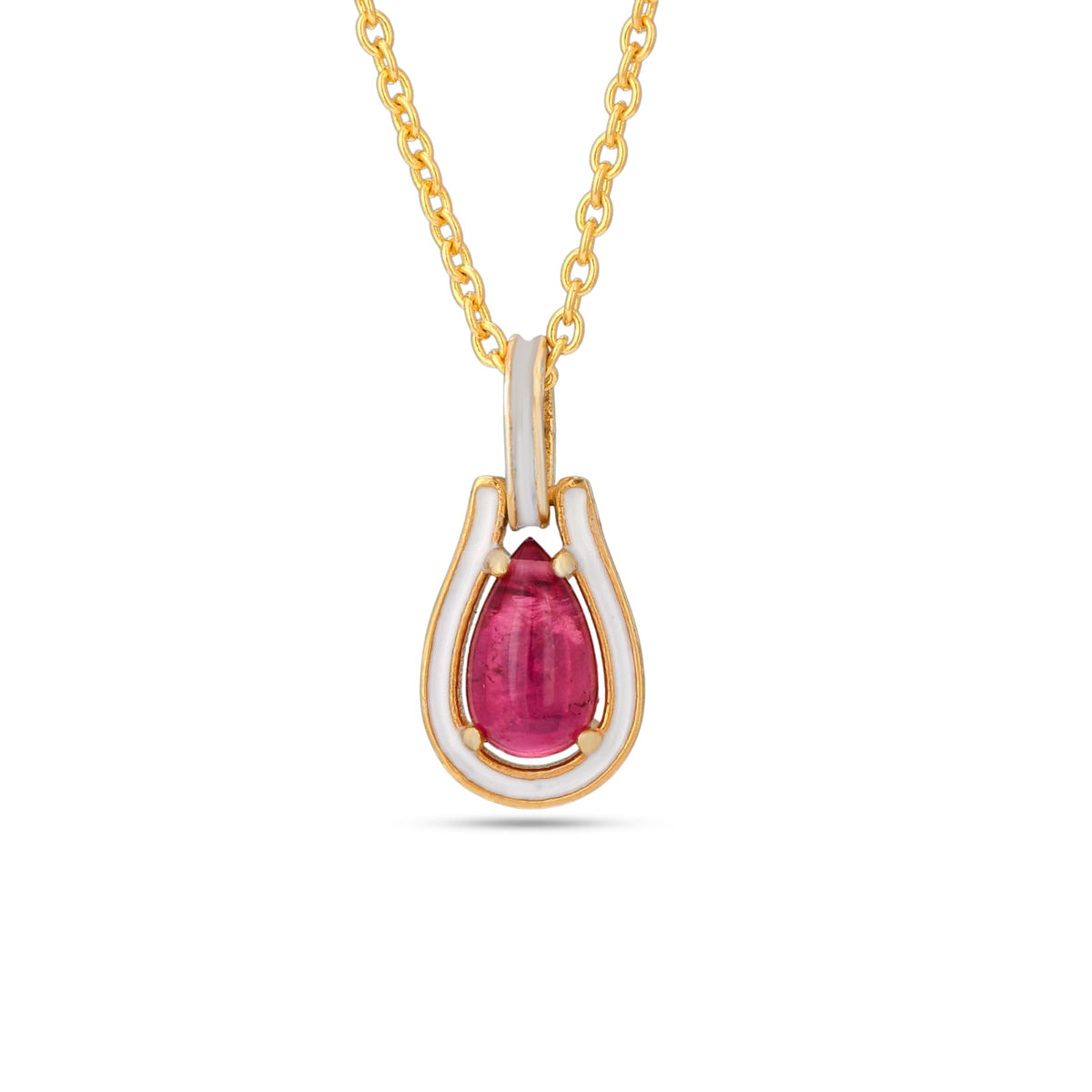 Pink Tourmaline With White Enamel Silver Necklace