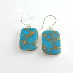 Square Blue Turquoise Silver Earring