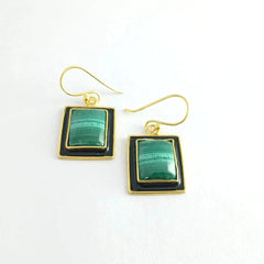 Square Green Malachite Silver Earring