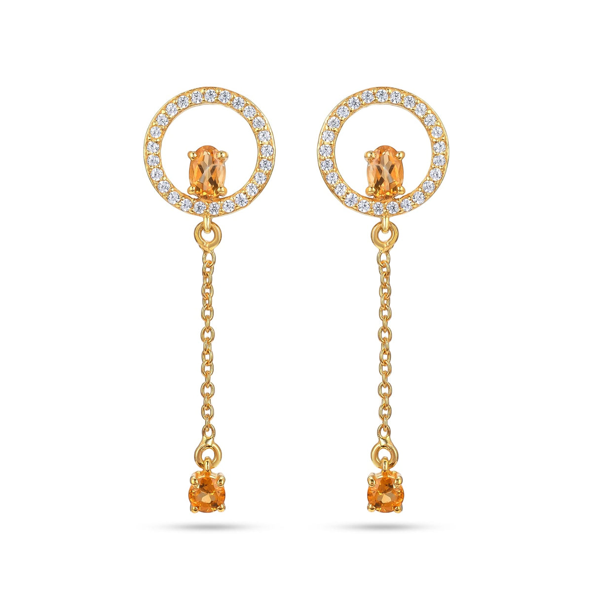 Citrine Stone Silver Earrings