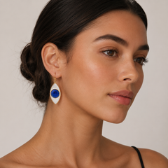 Blue Lapis  925 Silver Earring With White Enamel